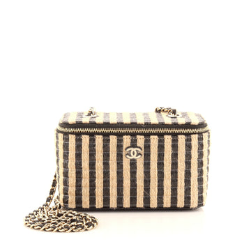 Chanel Classic Vanity Case with Chain Striped Raffia and Jute Small