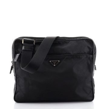 Prada Front Pocket Zip Messenger Bag Tessuto with Saffiano Leather Large