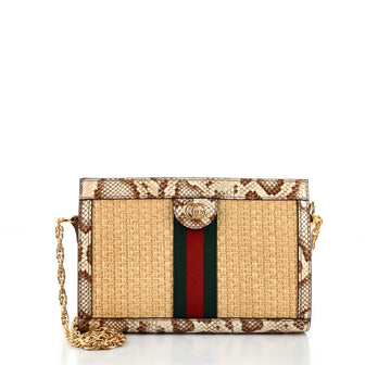 Gucci Ophidia Chain Shoulder Bag Raffia with Snakeskin Small