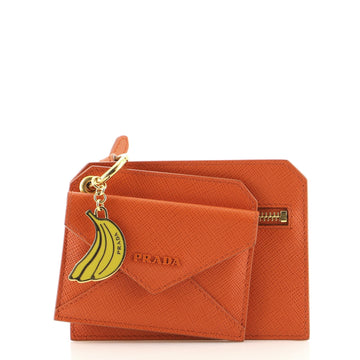 Prada Pouch and Card Case Keychain Set with Charms Saffiano Leather