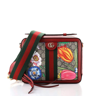 Gucci Ophidia Zip Around Camera Bag Flora GG Coated Canvas Small