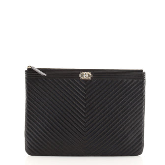 Chanel Boy O Case Clutch Chevron Calfskin Medium