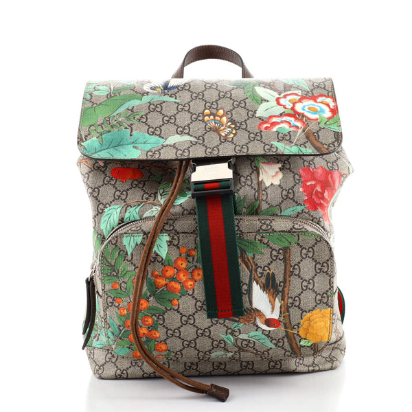 Gucci GGパターン リュック Gucci Buckle Backpack Tian Print GG Coated Canvas Medium Brown 913621