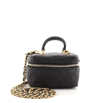 Chanel Top Handle Zip Around Vanity Case with Chain Quilted Caviar Mini