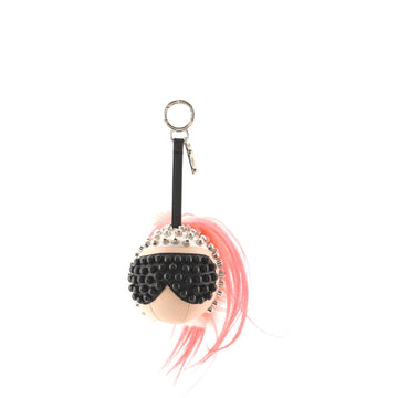 Fendi Punkito Karlito Bag Charm Studded Leather with Fur
