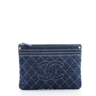 Chanel O Case Clutch Stitched Denim Medium