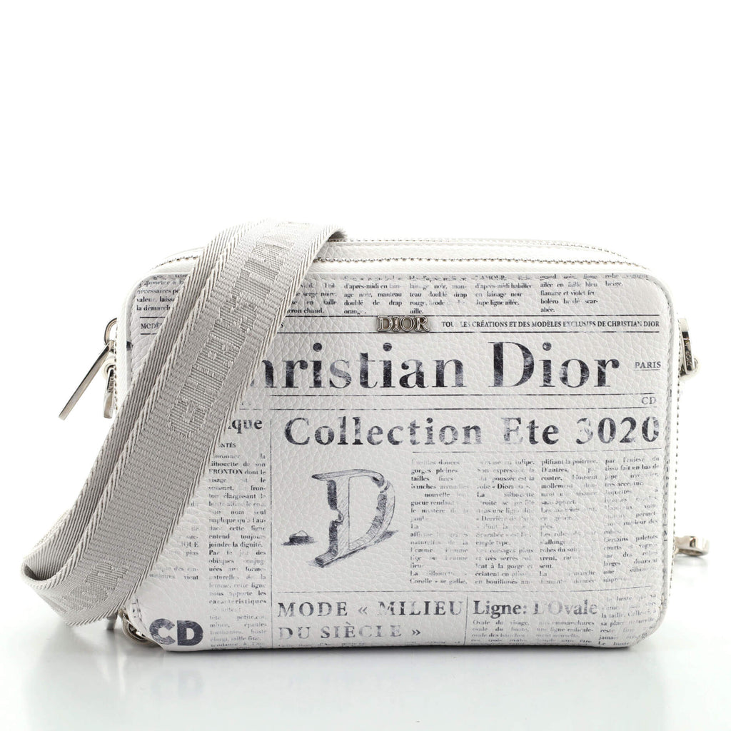 Christian Dior Daniel Arsham Double Zip Crossbody Pouch Newspaper Print  Leather Print 913871