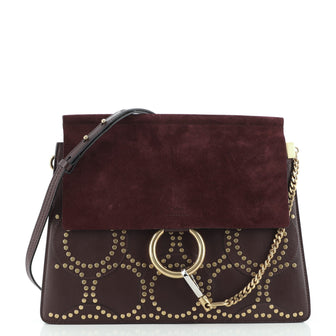 Chloe Faye Shoulder Bag Studded Leather and Suede Medium