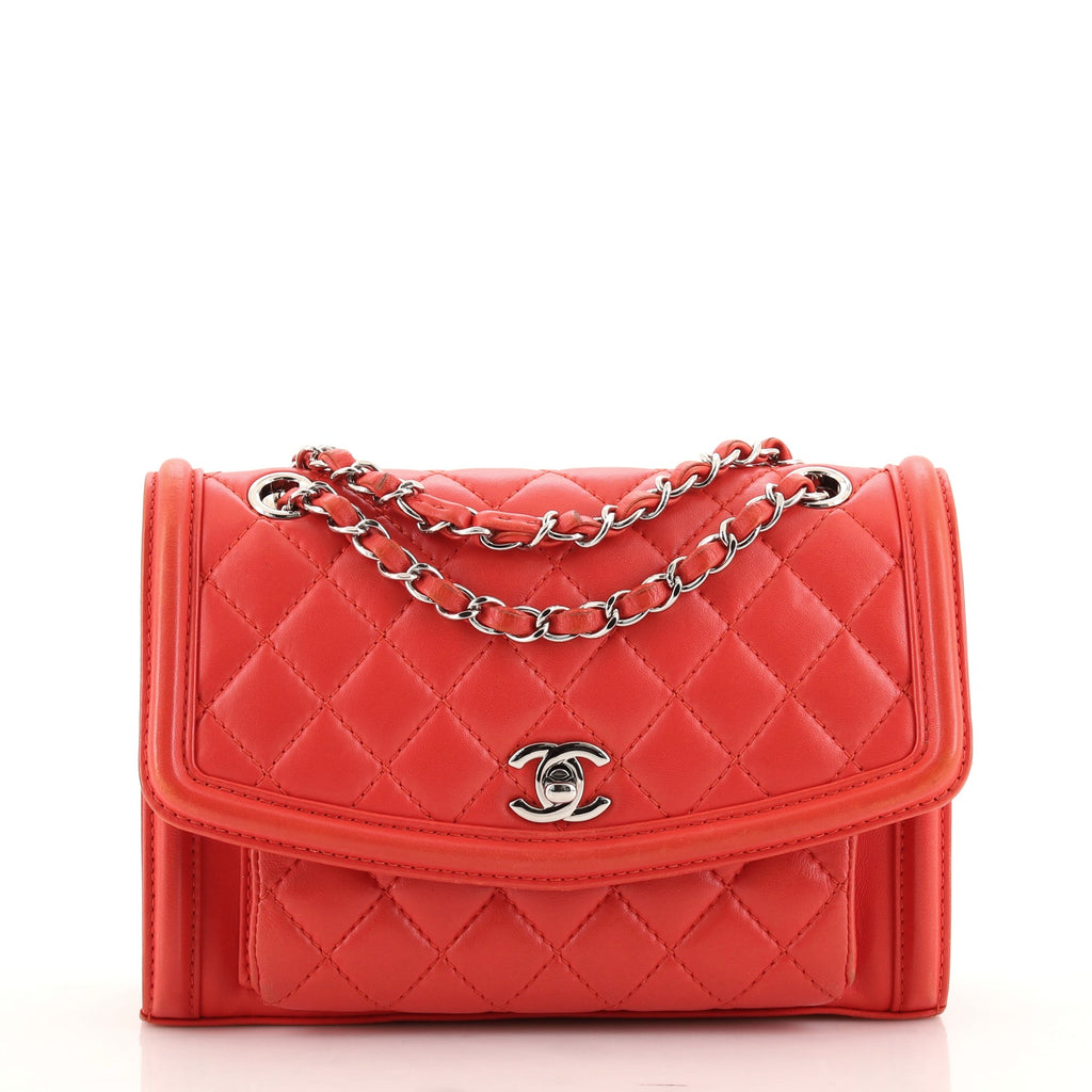 Chanel Geometric Flap Bag Quilted Lambskin Large Red 9146312