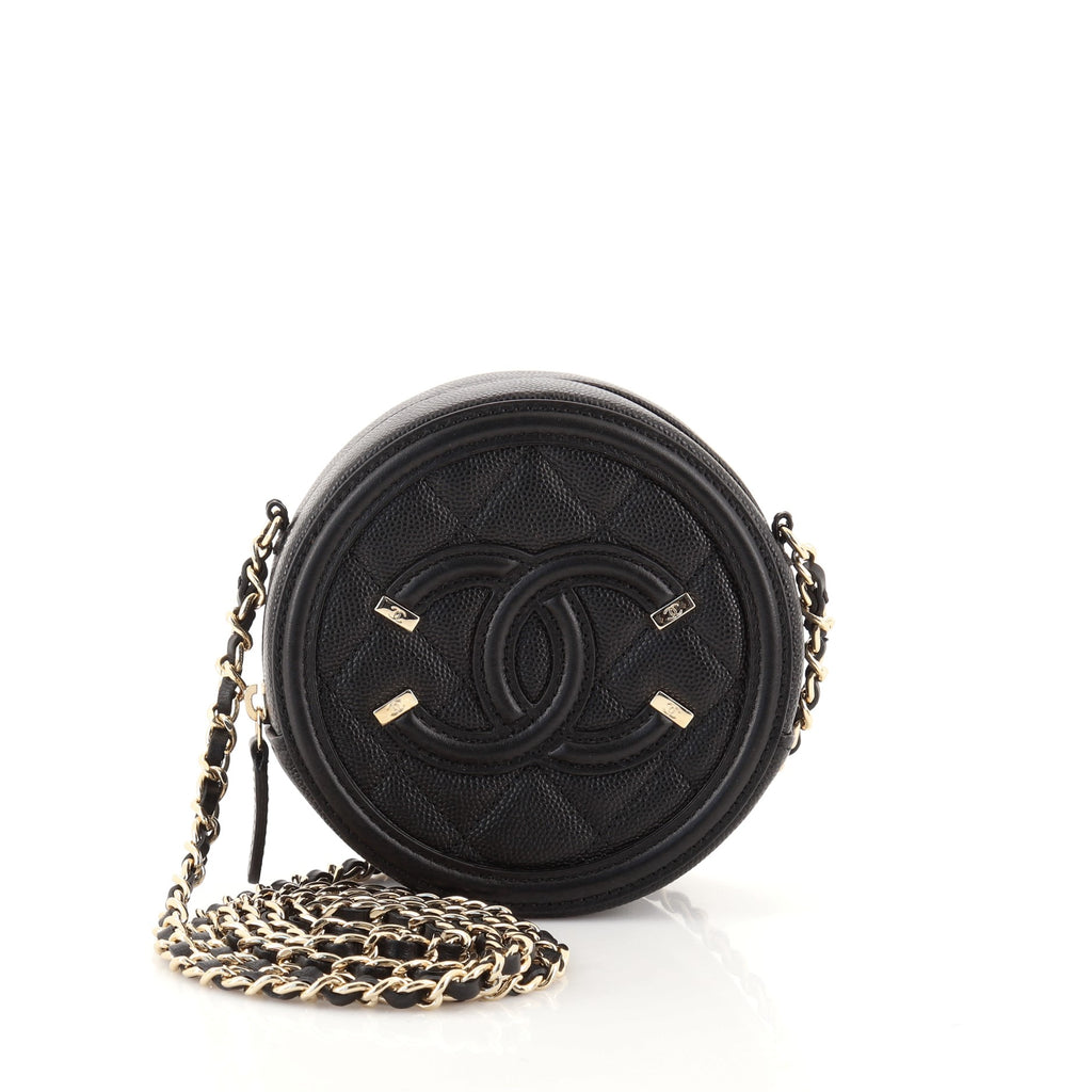 Chanel Filigree Round Clutch with Chain Quilted Caviar Mini Black 9146314