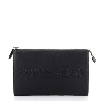 Salvatore Ferragamo Logo Flat Zip Pouch Studded Leather
