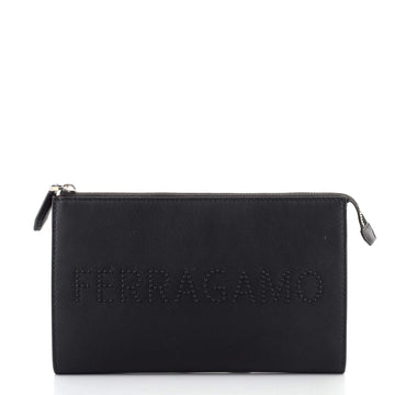 Salvatore Ferragamo Logo Flat Zip Pouch Studded Leather