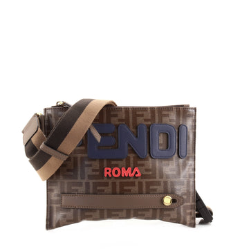 Fendi Fendi Mania Logo Flat Messenger Bag Zucca Coated Canvas