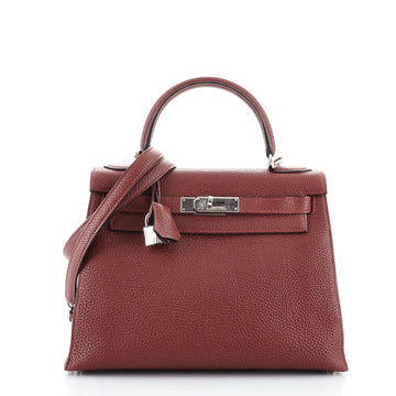 Hermes Kelly Handbag Red Togo with Palladium Hardware 28