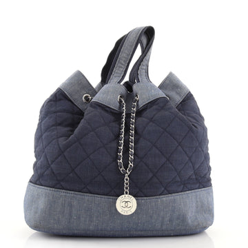 Chanel Medallion Charm Backpack Quilted Denim