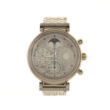 IWC Schaffhausen Da Vinci Perpetual Chronograph Automatic Watch 18K White Gold with Diamond Dial and Ruby Markers and Diamond Lugs 39