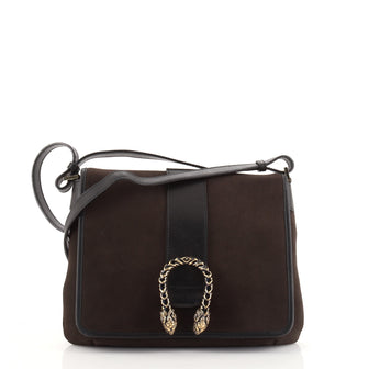 Gucci Double Tiger Head Shoulder Bag Suede and Leather