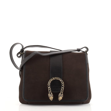 Gucci Double Tiger Head Shoulder Bag Suede and Leather