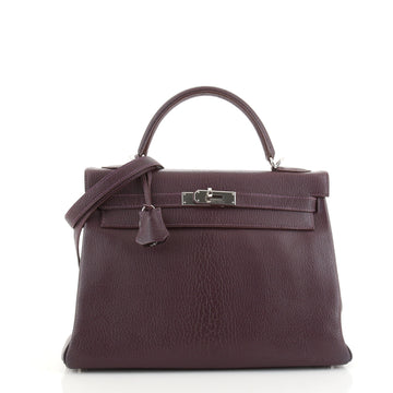 Hermes Kelly Handbag Purple Chevre de Coromandel with Palladium Hardware 32