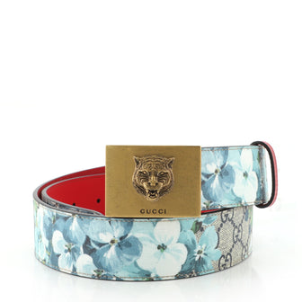 Gucci Animalier Plaque Belt Blooms Print GG Coated Canvas Wide