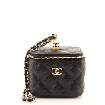 Chanel Classic Pearl Vanity Case with Chain Quilted Caviar Mini