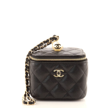 Chanel Classic Pearl Vanity Case with Chain Quilted Caviar Mini