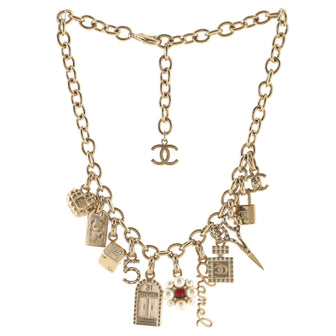 Chanel CC Charms Necklace Metal with Faux Pearls, Resin, and Crystals