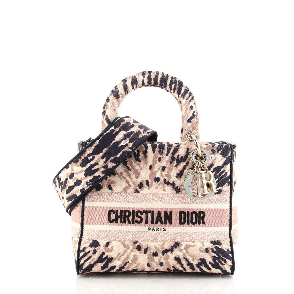 Christian Dior Lady D-Lite Bag Embroidered Canvas Medium Blue 915101