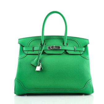 Hermes Birkin Ghillies Handbag Green Togo and Swift with Palladium Hardware 35