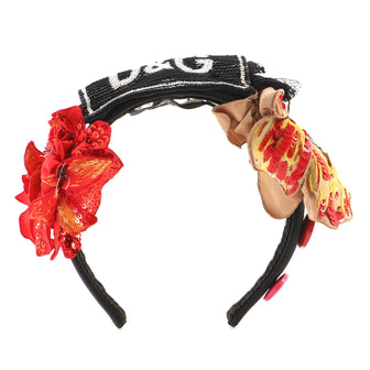 Dolce & Gabbana Headband Fabric with Embellished Floral Applique