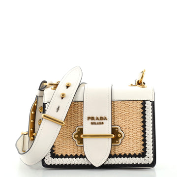 Prada Cahier Crossbody Bag Leather and Straw Small