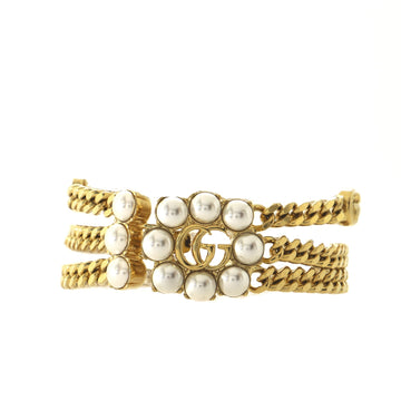 Gucci GG Triple Strand Layered Bracelet Metal with Faux Pearls