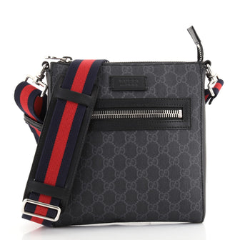 Gucci Web Strap Front Zip Messenger Bag GG Coated Canvas Small