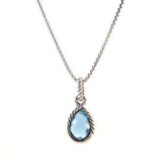 David Yurman Teardrop Pendant Necklace Sterling Silver with Topaz
