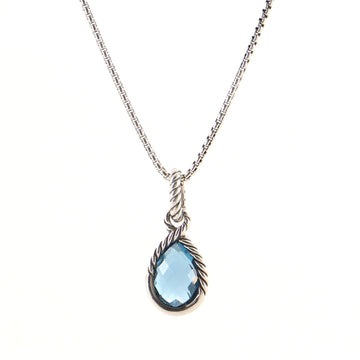 David Yurman Teardrop Pendant Necklace Sterling Silver with Topaz