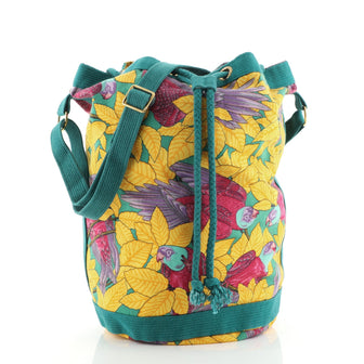 Hermes Vintage Drawstring Bucket Shoulder Bag Printed Canvas Medium