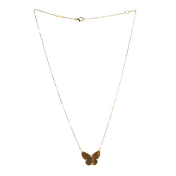 Van Cleef & Arpels Lucky Alhambra Papillon Pendant Necklace 18K Yellow Gold and Tiger Eye