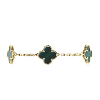 Van Cleef & Arpels Vintage Alhambra 5 Motifs Bracelet 18K Yellow Gold and Malachite