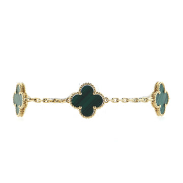 Van Cleef & Arpels Vintage Alhambra 5 Motifs Bracelet 18K Yellow Gold and Malachite