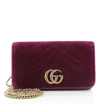 Gucci GG Marmont Chain Flap Bag Matelasse Velvet Mini Purple 499791