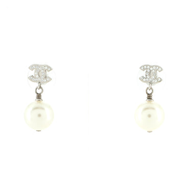 Chanel CC Drop Earrings Metal with Crystal and Faux Pearl