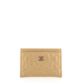 Chanel Camellia Card Holder Studded Camellia Lambskin