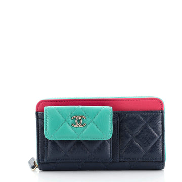 Chanel Tricolor In & Out Zip Around Wallet Quilted Goatskin Small