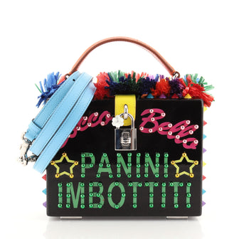 Dolce & Gabbana St. Dauphine Cocco Bella Box Top Handle Bag Embellished Plexiglass with Leather and Raffia