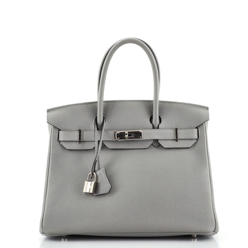 Hermes Birkin Handbag Grey Clemence with Palladium Hardware 30