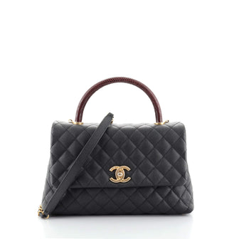 Chanel Coco Top Handle Bag Quilted Caviar with Lizard Small