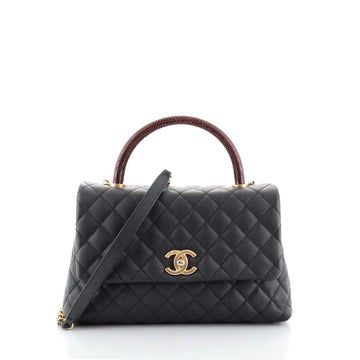 Chanel Coco Top Handle Bag Quilted Caviar with Lizard Small