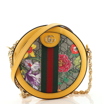 Gucci Ophidia Round Shoulder Bag Flora GG Coated Canvas Mini