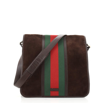 Gucci Vintage Web Flap Messenger Bag Suede Large