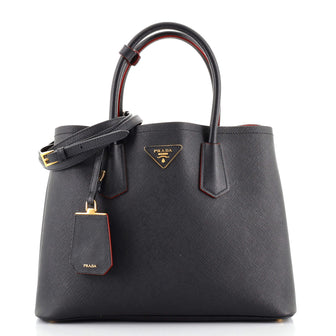 Prada Turnlock Cuir Twin Tote Saffiano Leather Small